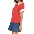 thumbnail image 4 of INSPIRE CHIC Hauts Blouses à Pois pour Femmes à Col Claudine Contrastant à Manches Courtes, 4 of 5