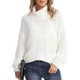 thumbnail image 3 of Baqcunre Womens Sweaters Women's Casual Loose Turtleneck Knitted Sweater Pullover Long Sleeve 2023 Autumn/Winter Sweater Top Hoodies For Women Womens Fall Tops White L, 3 of 7