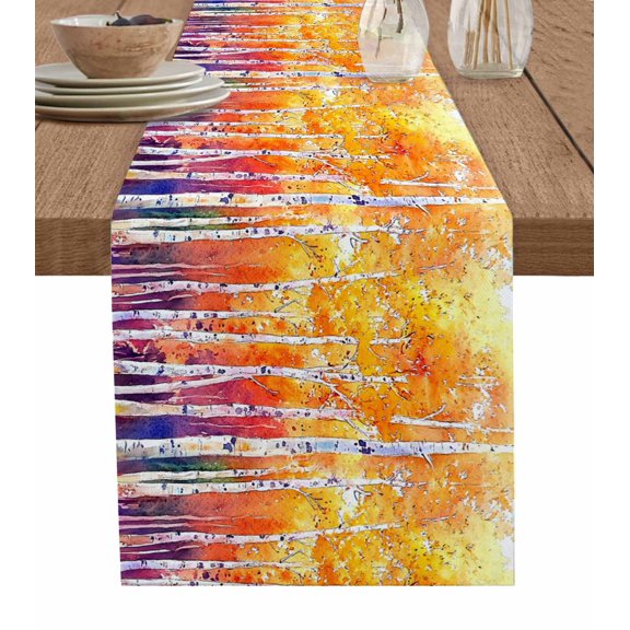 Hokiten Table Runners 36 Inches Long Dress Scarves, Modern Forest Farmhouse Kitchen/Dining Table Runner, Short Coffee Tablerunners, Abstract Colorful Tree Beanch Leaf 13x36 Inch