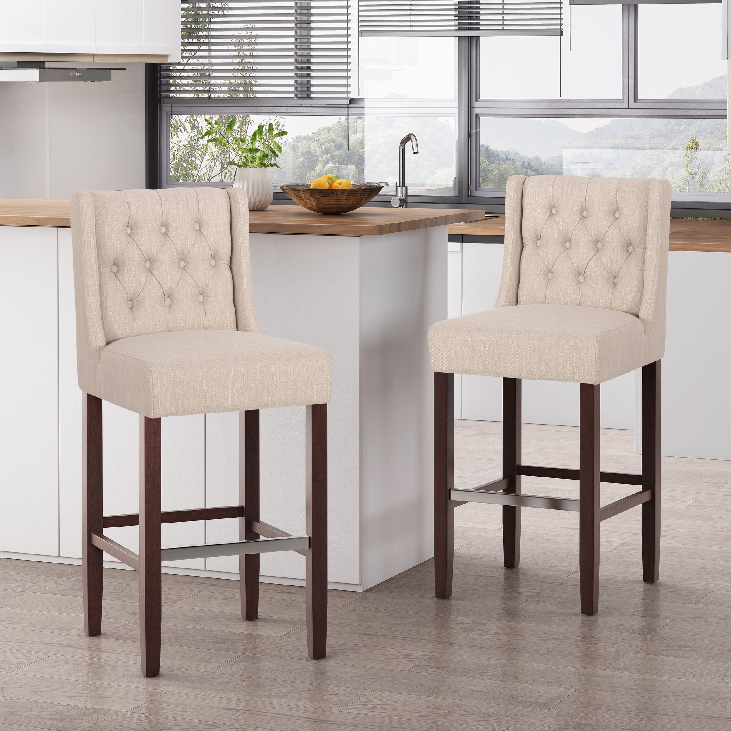 Noble House Daylanie Barstools, Beige, Espresso