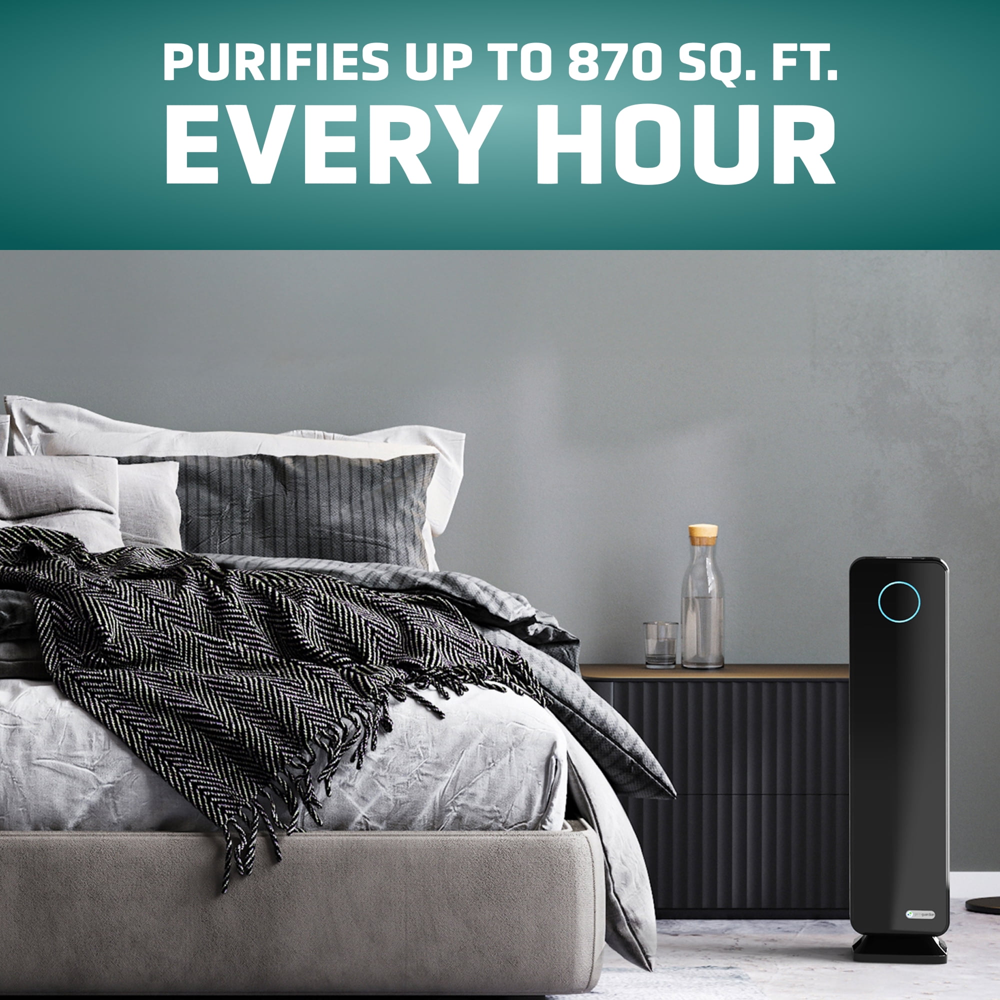 GermGuardian 870 Sq. ft HEPA Pure Filter Tower Air Purifier with UV-C, AC5350B, Black