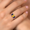 thumbnail image 4 of Gem Stone King 18K Rose Gold Plated Silver Yellow Citrine and Blue Created Sapphire Filigree Style 3 Stone Ring for Women (2.50 Cttw, Oval 8X6MM and 6X4MM) (Size 5), 4 of 6