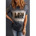 thumbnail image 2 of ABPHQTO Camiseta gris con estampado de lejía y estampado de leopardo MOM MODE para mujer, 2 of 5