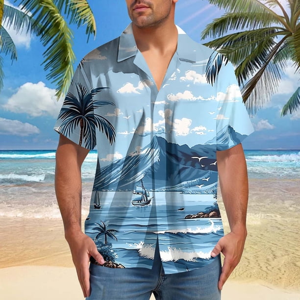 Blusa y camisa de manga corta con cuello vuelto para hombre, blusa informal de moda con botones y manga corta para hombre