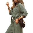 thumbnail image 3 of Female Long Sleeve Beach Shirt Blouses Bathing Suit Cover Up Button Down Collar Dark Green S, 3 of 9