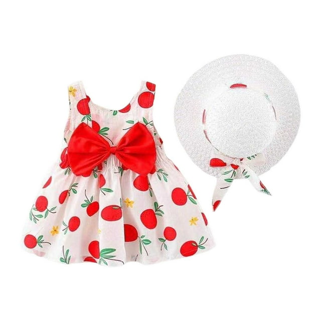 Robes pour Bébé Robe Tutu pour Bébé Fille Robe d'Été Sans Manches pour Bébé Fille avec Chapeaux 2 Pcs Robe de 1er Anniversaire 1-2 Ans