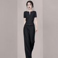 thumbnail image 2 of Ropa de mujer Estilo frío Ropa de mujer Traje de alta gama Verano Nueva moda Elegante Elegante Reductor de edad Slim-fit Negro Azul, 2 of 4