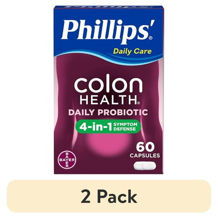 (2 pack) Phillips' Colon Health Digestive Daily Probiotic Supplement Capsules, Help Replenish the Balance of Good Bacteria in The Colon, 60 Count