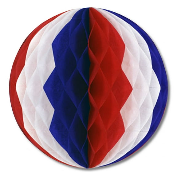 Club Pack of 24 Patriotic Red, White and Blue Honeycomb Hanging Tissue Ball Decorations 12"