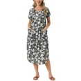 thumbnail image 1 of INSPIRE CHIC Vestido midi floral casual de verano para mujer, con cuello en V, manga corta, holgado y con bolsillos, S Gris Verde, 1 of 6
