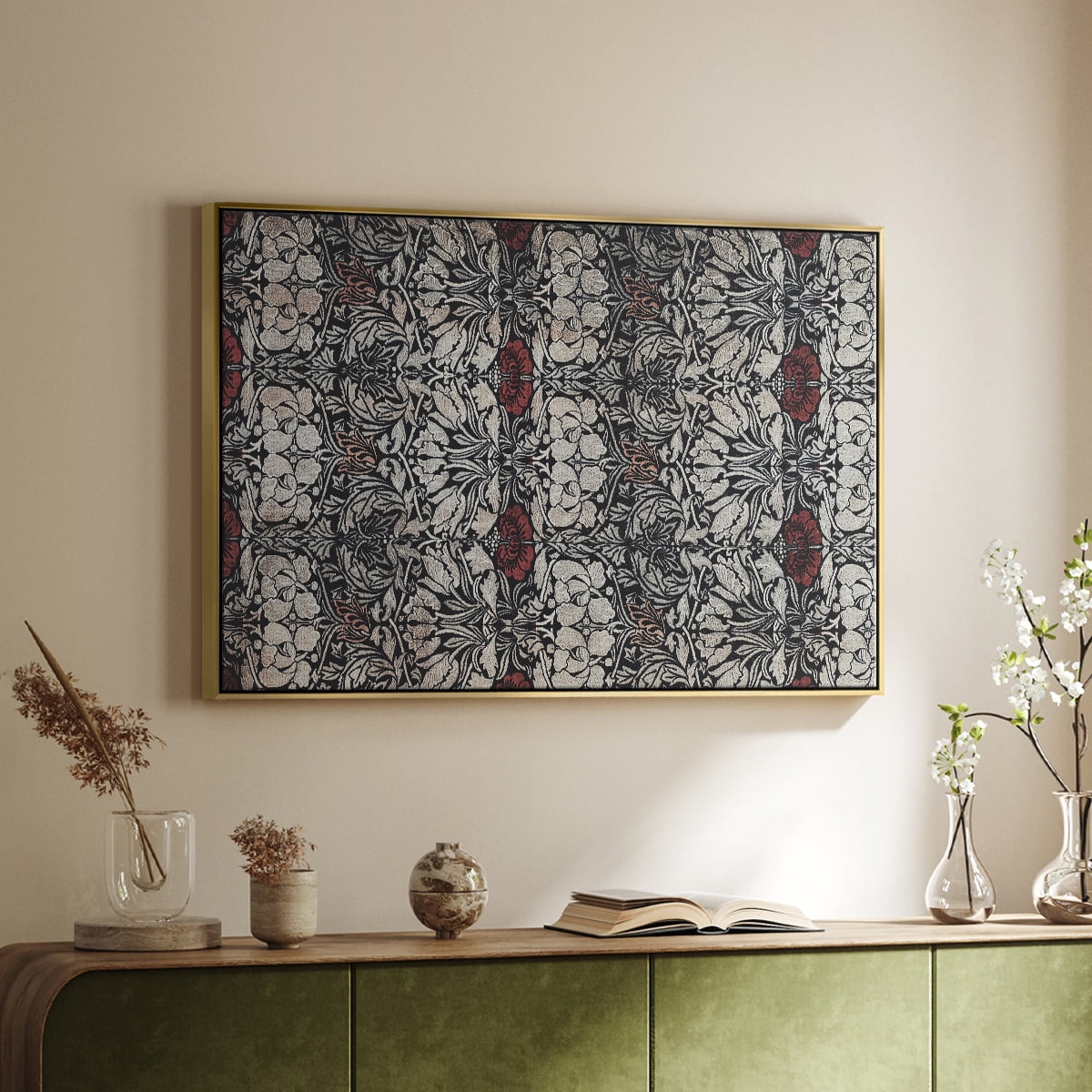 Vintage Abstract Print-XXII Framed in Gold Wood Gallery Wrapped Canvas 27 in. x 41 in.