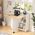 thumbnail image 5 of iSunirm Folding Dining Table with Storage, 51.2" Dining Table for 2-4 People, Wooden Dining Table with Under Cabinet, Desktop is Foldable., Portable Dining Table for Home, White & Nature, 5 of 10