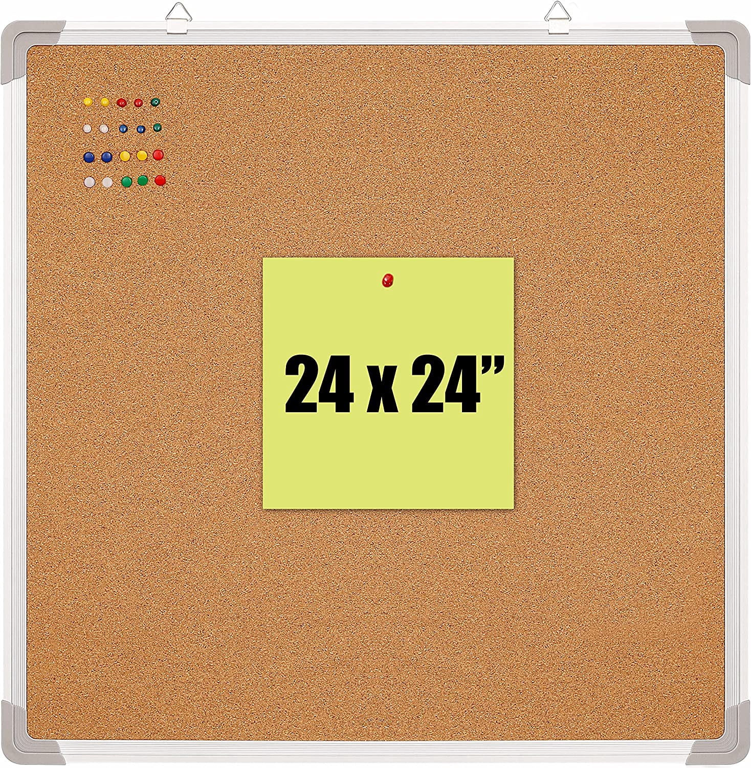 Cork Board Set - Bulletin Corkboard 24 x 24 inch Framed with 10 Thumb Tacks - Wall Hanging Message Memo Pin Tackboard Organizer for Home, Office, Desk and Cubicle (Cork 24x24)