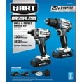 thumbnail image 3 of HART 20-Volt Cordless Brushless Drill and Impact Combo Kit with 10-inch Storage Bag, (2) 2.0Ah Lithium-Ion Batteries, 3-Jaw Chuck, 3 of 19