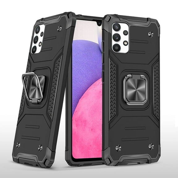 Phone Case for Samsung Galaxy A33 5G Armor Hybrid with Ring Holder Kickstand Shockproof Heavy-Duty Durable Rugged Dual Layer Cover for Galaxy A33 5G - Black