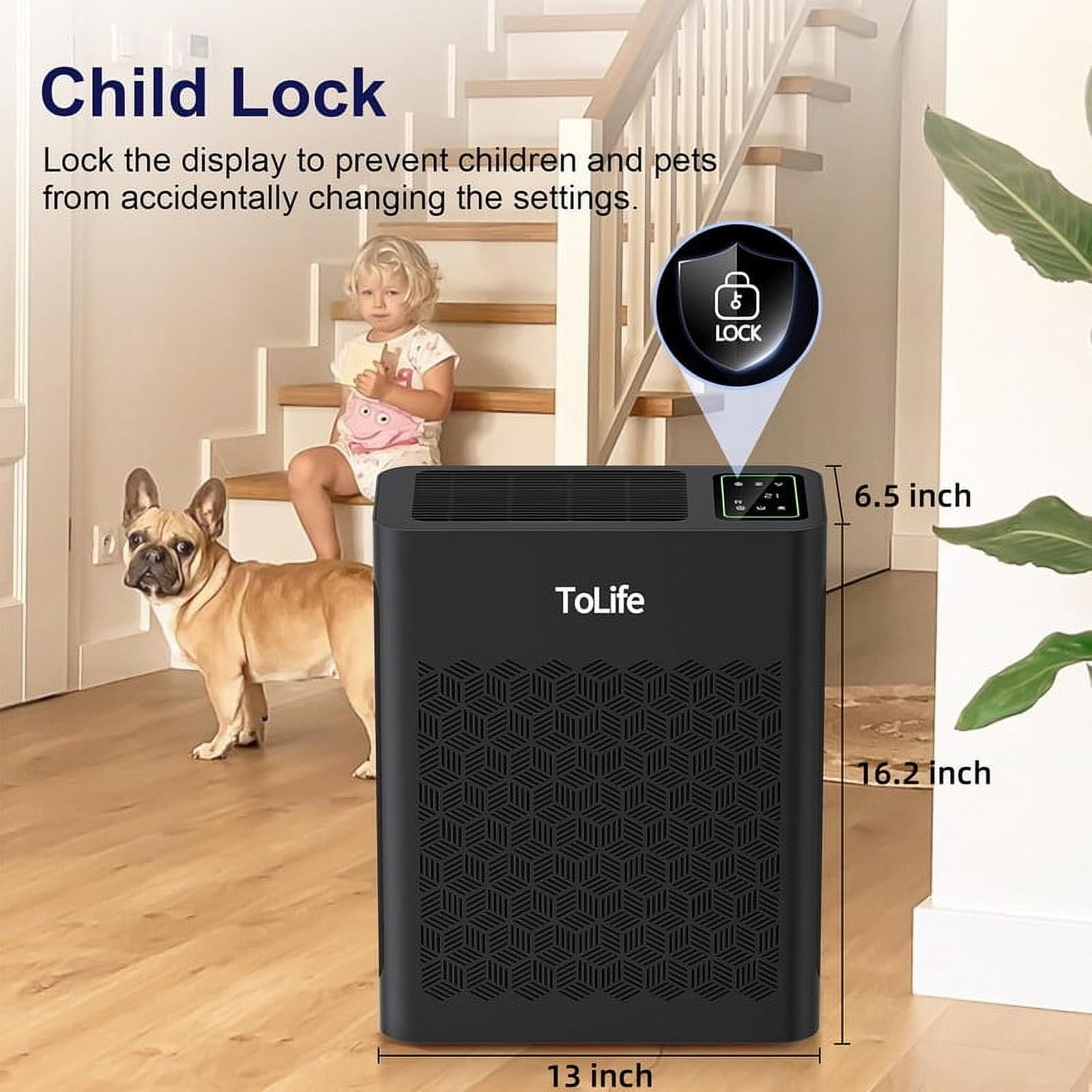 ToLife CARB Certified 1095 Sq Feet HEPA Air Purifier, Black