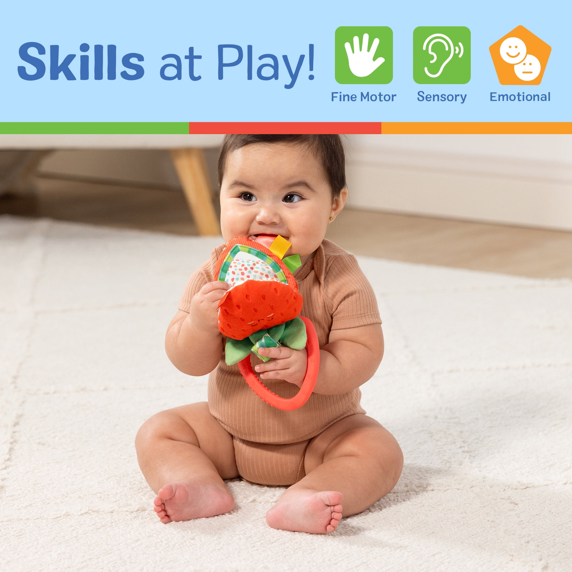 Melissa & Doug Peek-a-Boo Berry Take-Along Toy with Teether, Clip-On Stroller Toy for Baby Ages 12m+