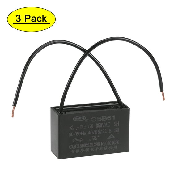 Uxcell 4uF 350V AC 2 Wires CBB61 Ceiling Fan Capacitors 3 Pack