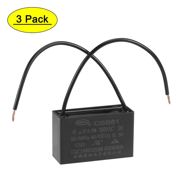 Capacitores de ventilador de techo CBB61 de 4uF 350V CA 2 cables Uxcell, paquete de 3