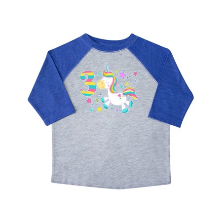 

Inktastic Third Birthday Rainbow Unicorn Plush and Stars Gift Toddler Boy or Toddler Girl T-Shirt