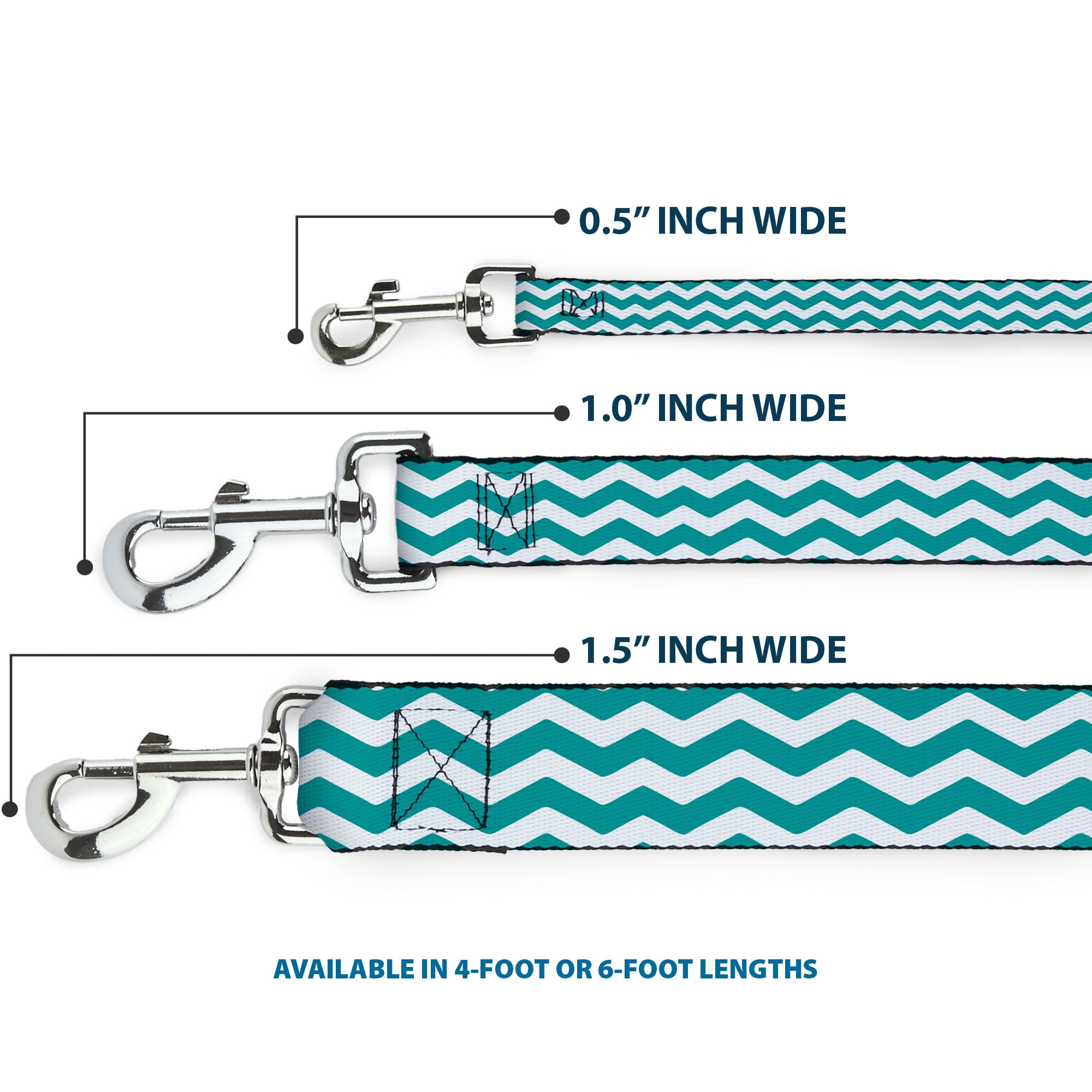 Buckle-Down Pet Leash, Dog Leash, Chevron Stripe White Teal, 6 Feet Long 1.0 Inch Wide