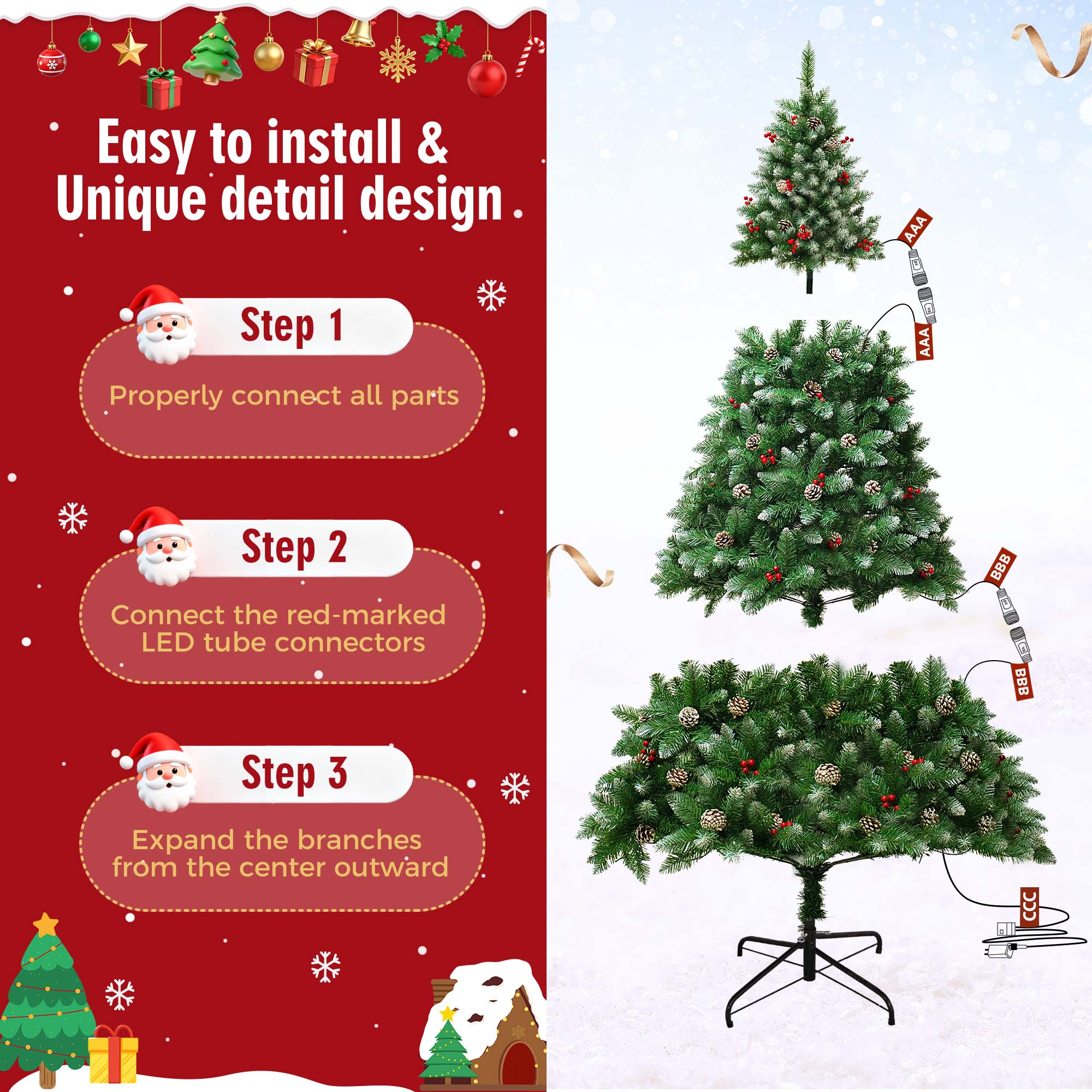 Yexmas 6ft Pre-Lit Christmas Tree with Pinecones & Berries photo 8