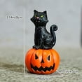 thumbnail image 2 of Halloween Black Cat Sitting on Pumpkin Lit Figurine, Sturdy Resin Hand Painted Crafted Collectible Halloween Figurines with Lights Home Decor Statue, 1.96x1.77x3.14", 2 of 8