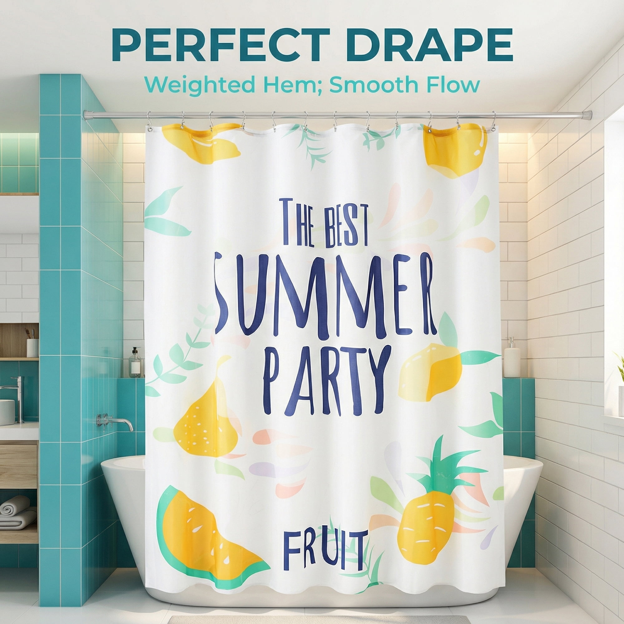 Unique Bargains Cute Print Shower Curtain Sets with Hooks Yellow Fruit 71"W x 71"L