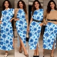 thumbnail image 5 of Jeiento Tropical Coconut Tree Matching Beach Outfits for Couples Summer Sleeveless Dress for Women Loose Maxi Split Sundress with Pockets Blue Mens Tropical Shirt Husband and Wife Vacation Clothing, 5 of 7