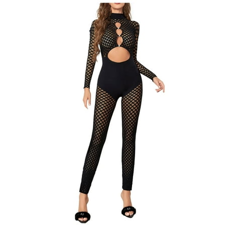 Yuhangmm Ladies Sexy See Through Suit Slim Bodysuit Mesh Clothing Lingerie Womens Sexy Sleepwear