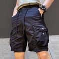 thumbnail image 4 of zeranth Men Cargo Shorts Elastic Waist Adjustable Drawstring Casual Shorts with Reinforced Pockets Solid Color Straight Leg Beach Shorts, 4 of 7