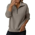 thumbnail image 3 of Quarter Zip Pullover Jumper Tops Long Sleeve Fall Trendy Polo Sweatshirt Business Casual Collared Sweater Collared Casual Fall Top Half Zip Sweater Women's Sweaters Mock Neck Khaki S, 3 of 9