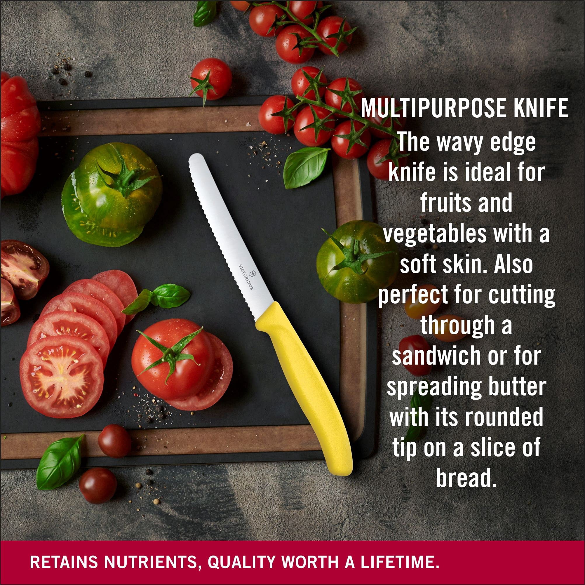 Victorinox Swiss Classic Utility Knife 4.3 Inch Wavy Edge Round Tip - Yellow