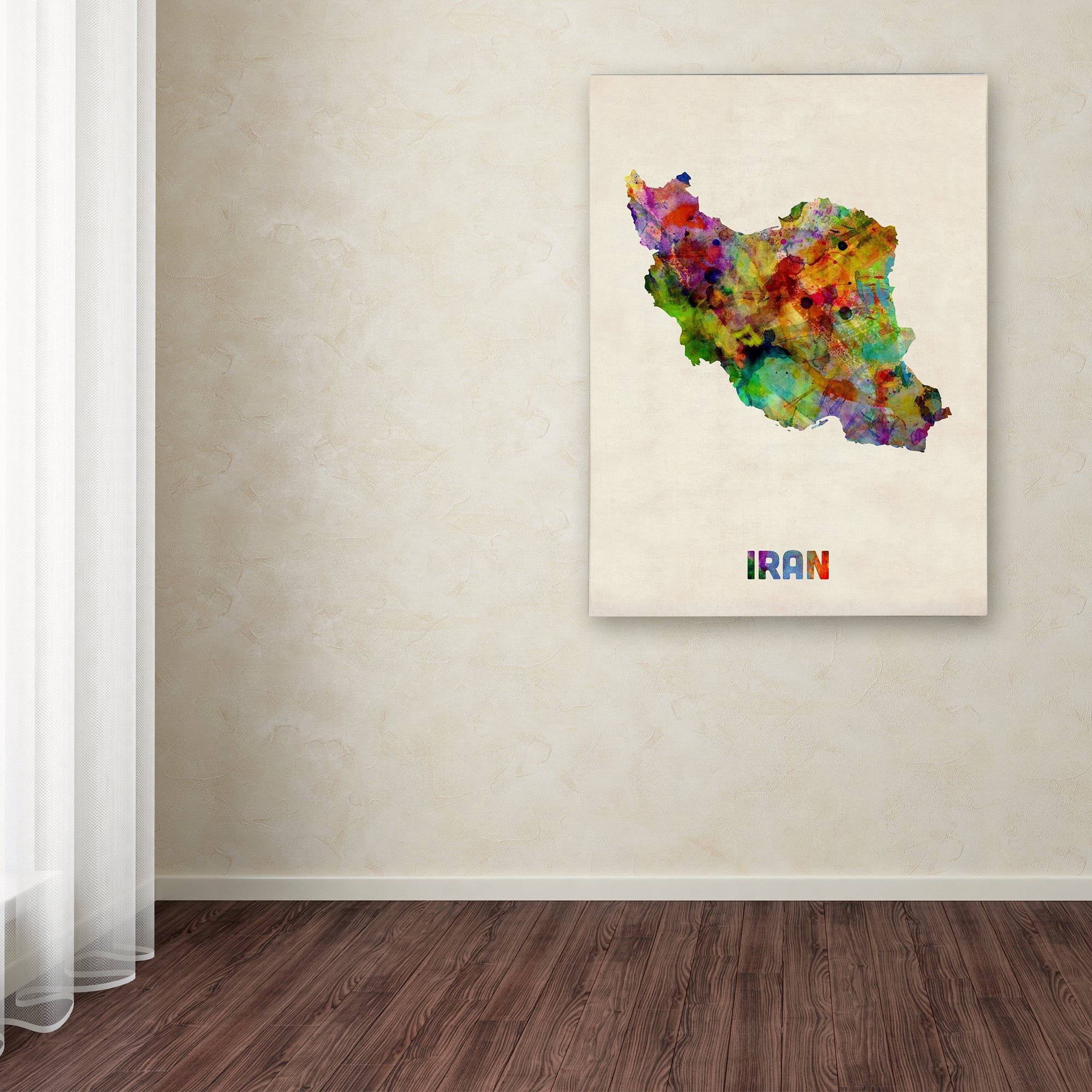 Trademark Fine Art Maps Canvas Art ' Iran Watercolor Map ' by Michael Tompsett