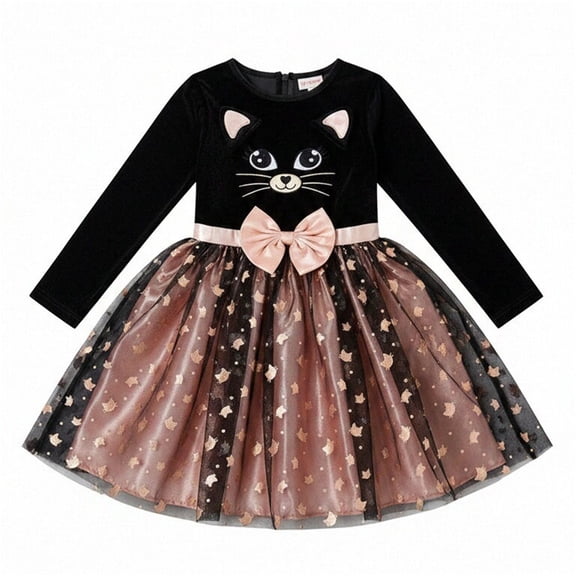 JCCXIN Toddler Baby Girls Halloween Dress Cat Animal Role Play Sequins Tulle Dress-Up Party Dresses With Headband Crew Neck Long Sleeve Trick Or Treat Carnival Funny Festival Clothes,Black,2-3 Years