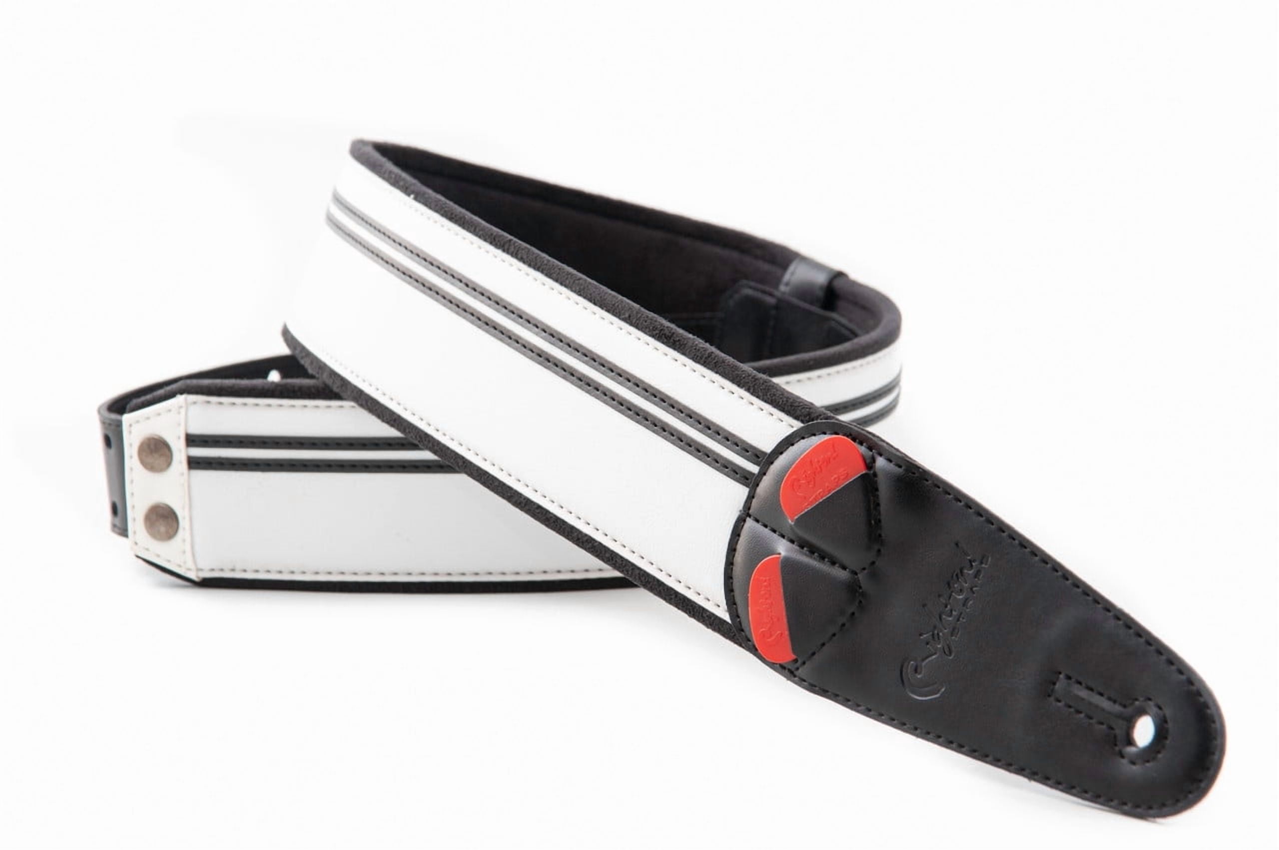 RightOn! Straps Mojo Race-60 B&W Vegan Guitar Strap – Black & White Racing Stripes