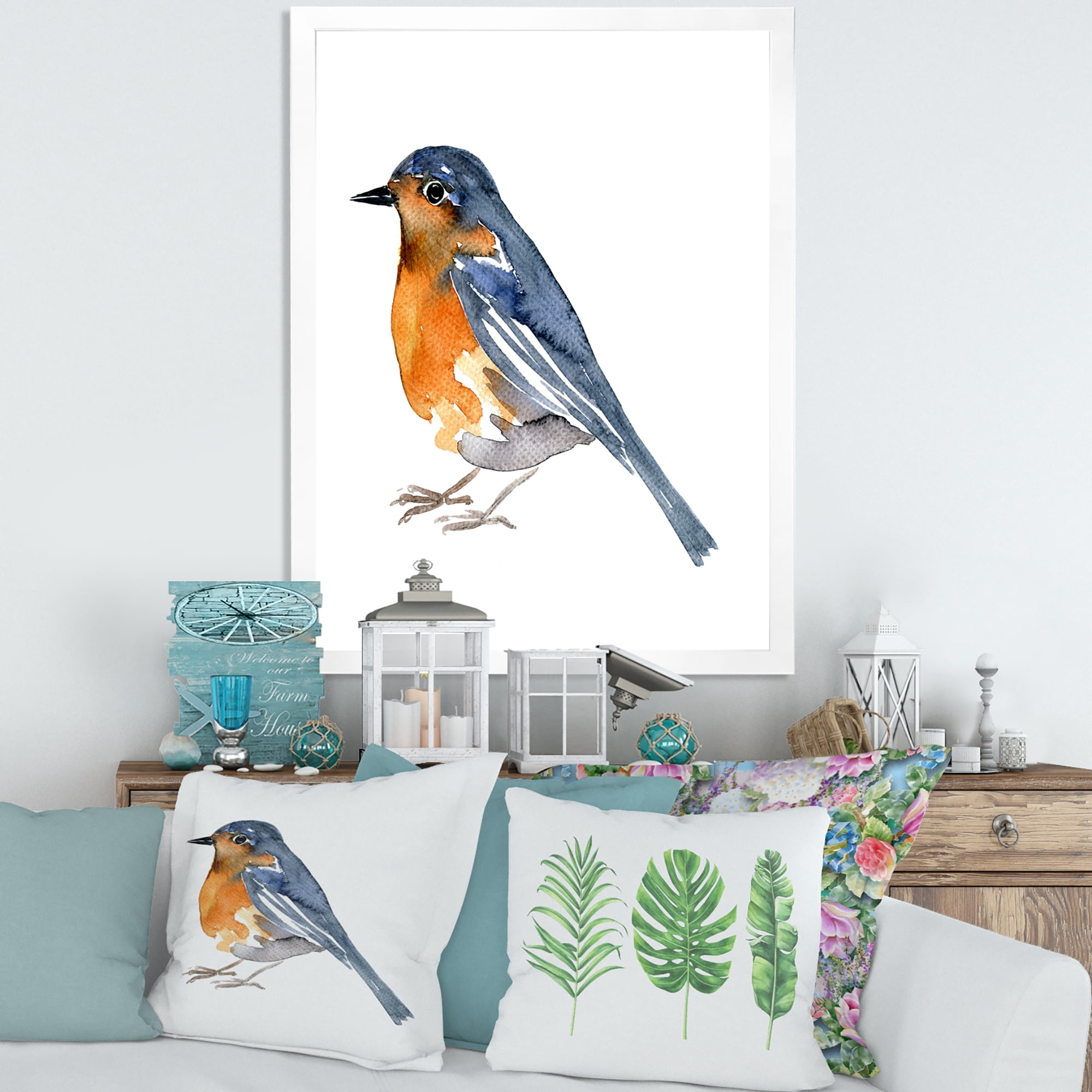 Designart 'Ancient Orange Bird' Traditional Framed Art Print