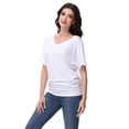 thumbnail image 2 of Womens Solid Short Sleeve V-Neck Boat Neck Dolman Top with Side Shirring Drape Tunic, 2 of 6