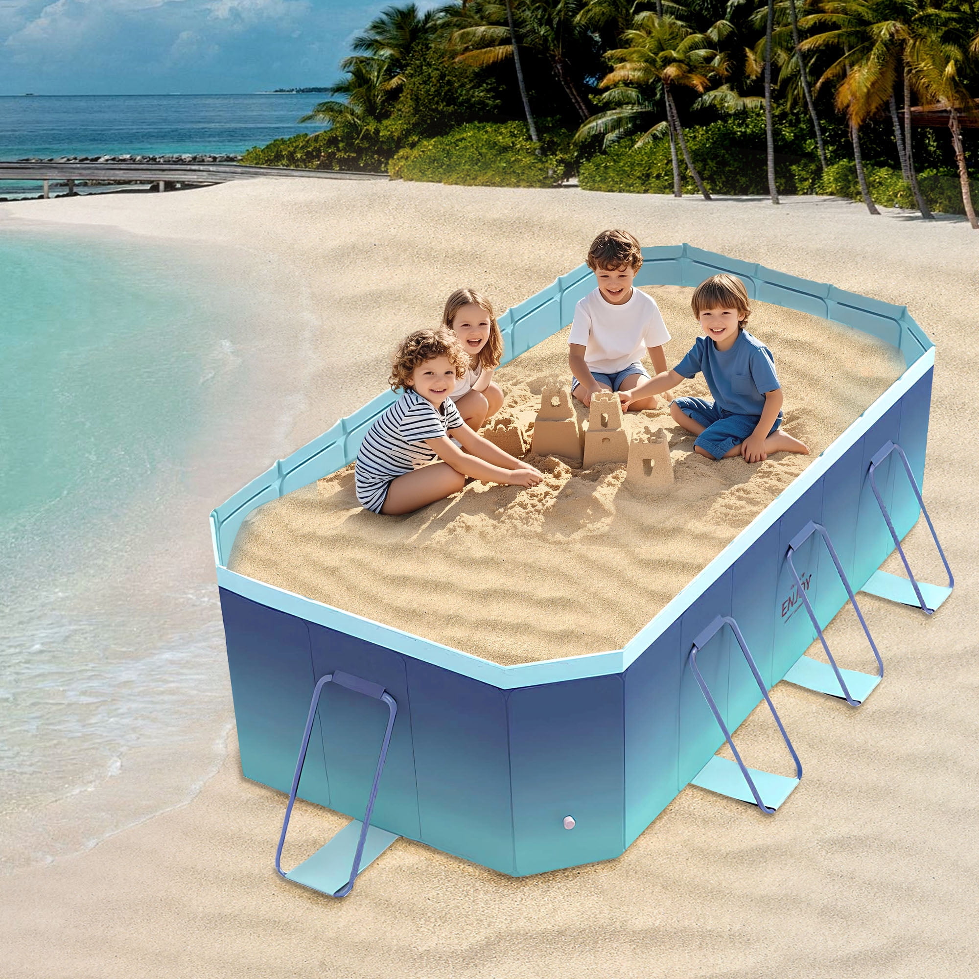 HDUTNGISN 102"Foldable Swimming Pool for Kids & Family,Non-Inflatable Pool with Metal Frame,Blue