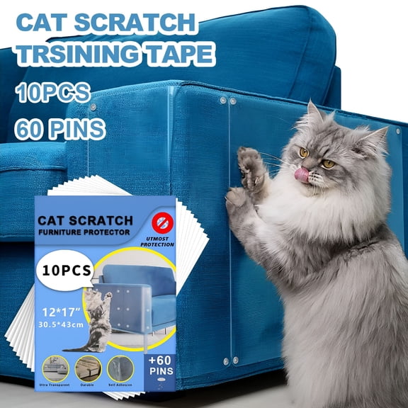 LAMIRO 10Pcs Cat Scratch Tape Protectors for Furniture Anti Scratching Guards 17" x 12", Clear
