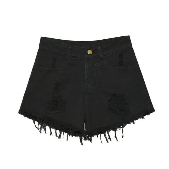 frariair Plus Size Distressed Denim Shorts for Women High Rise Ripped Hem Summer Stretchy Jean Shorts Casual Streetwear Style Black
