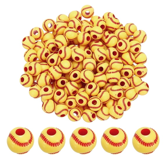 12mm Sports Ball Beads, 150 Pcs Acrylic Softball Beads Bulk Round Sports Spacer Beads for DIY Crafts Bracelet Necklace Making, Yellow