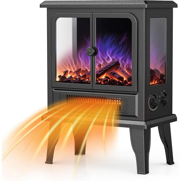 Air Choice Electric Fireplace Heater, 18.9" FreeStanding Fireplace Stove with 3D Flame, 750W/1500W Indoor Space Heater with Overheating Protection, Electric Heating for Living Room, Bedroom