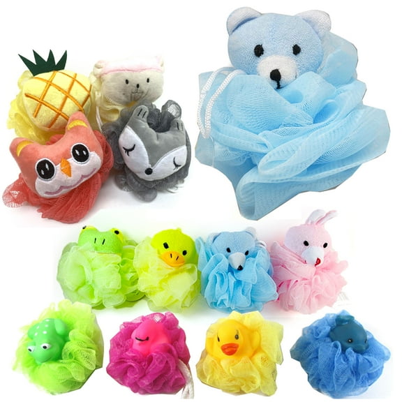 1 Kids Mesh Sponge Toy Pouf Puff Bath Sponges Scrub Stuffed Animal Shower Loofah