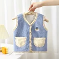 thumbnail image 2 of Chaleco para niños de primavera y otoño, cárdigan de estilo coreano con hombros descubiertos de terciopelo y bolsillo grueso para niños y niñas, 2 of 5