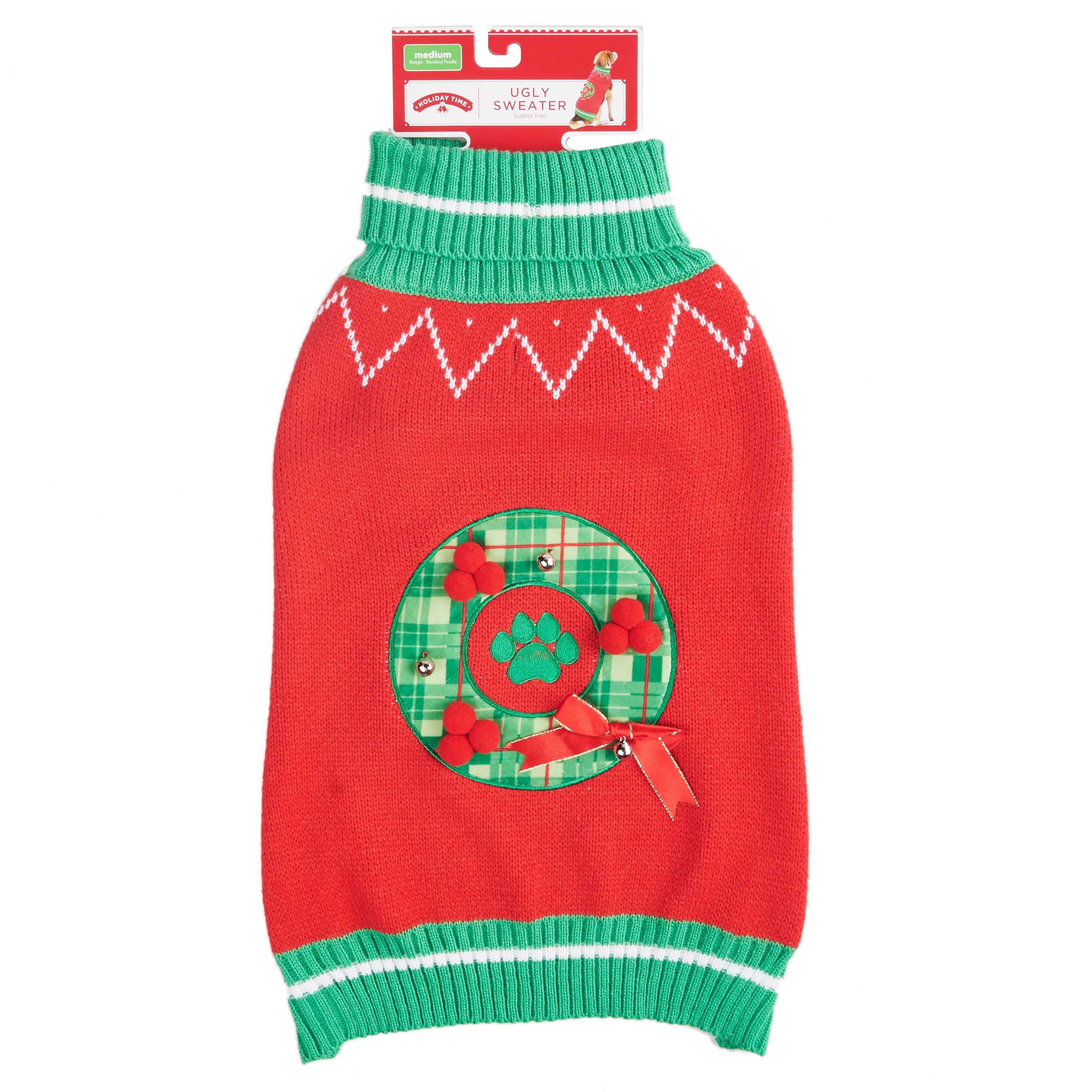 Holiday Time Acrylic Ugly/Christmas Dog Sweater, Red, M