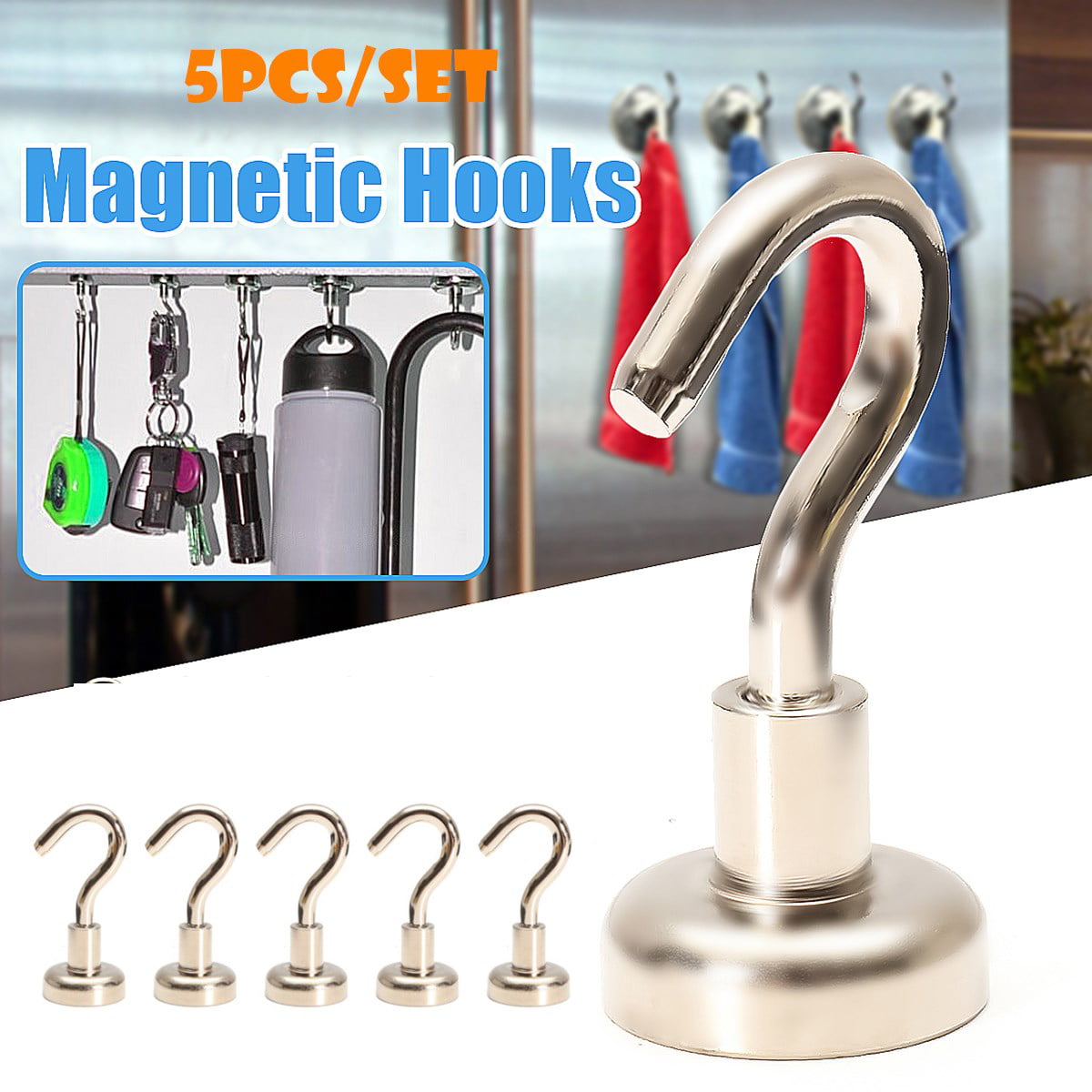 5pcs 10MM Strong Magnet Hanger Hooks Kitchen Fridge Neodymium Holder Key Ga AA 