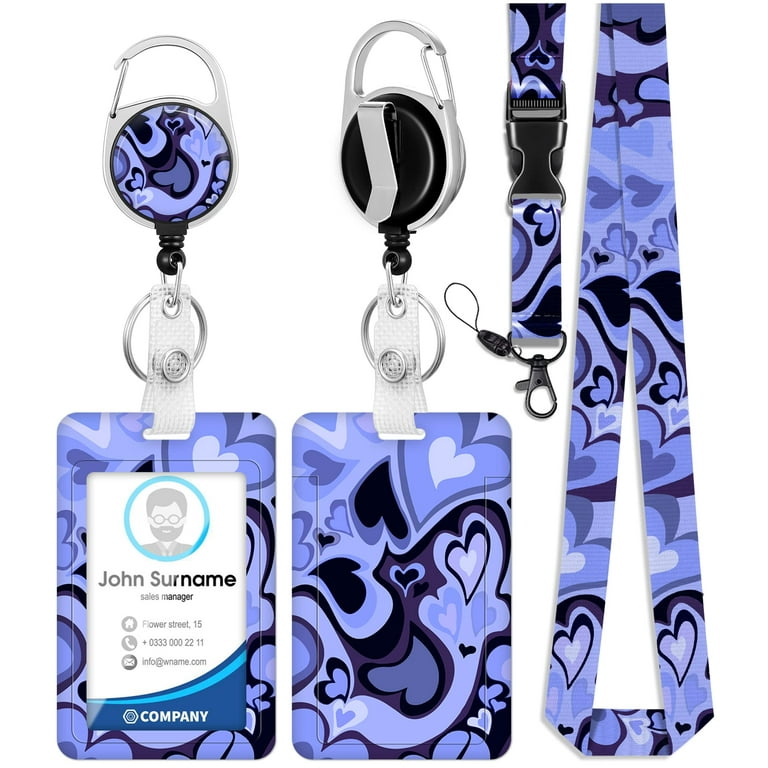 ID Badge Holder with Lanyard and Retractable Badge Reel Clip, Purple Love  Heart Card Name Tag Lanyard Vertical ID Protector Bage Clips for Nurse  Nursing Doctor Teacher Student 