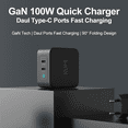thumbnail image 2 of KUMI PowerPort,100W 2-Port USB C Charger GaN,USB C Wall Charger With QC 3.0 Portable Fast Charger for USB C laptops, MacBook Pro/Air, Samsung Galaxy S20, Dell XPS 13, iPhone 13 12, iPad Pro, 2 of 6