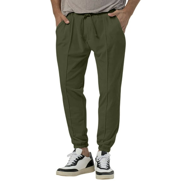 WTOBBY Men's Slim Fit Linen Long Pants with Elastic Drawstring Waist and Multiple Pockets, Lightweight Breathable Fabric for Summer Casual Wear and Comfortable Office Use ,Army Green L